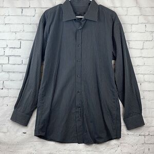 BCBG Maxazria Shirt Mens XL 17.5 Striped Button Up Long Sleeve Cotton Black